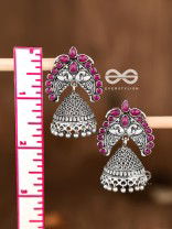 The Incredibly Indian Artwork Jhumkas (Ruby Red) - Embellished Oxidised Collection
