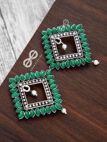 The Elegance Squared Studs (Emerald Green)- Embellished Oxidised Collection