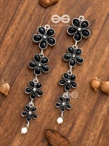 The Four Layered Dangling Floral Studs (Onyx Black) - Embellished Oxidised Collection