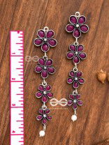 The Four Layered Dangling Floral Studs (Ruby Red) - Embellished Oxidised Collection