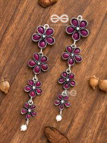 The Four Layered Dangling Floral Studs (Ruby Red) - Embellished Oxidised Collection