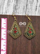 A Handcrafted Intricacy - Turquoise-Red Tribal Style Earrings