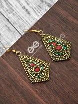 A Handcrafted Intricacy - Turquoise-Red Tribal Style Earrings