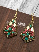 A Handcrafted Delight - Turquoise-Red Tribal Style Earrings