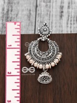 The Motif Moon Pearled Jhumis(Silver-Pearl) - Oxidised Boho Earrings