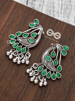 The Vintage Bird Artwork Studs(Emerald Green) - Embellished Oxidised Collection