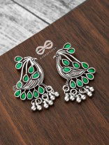 The Vintage Bird Artwork Studs(Emerald Green) - Embellished Oxidised Collection