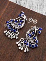 The Vintage Bird Artwork Studs(Sapphire Blue) - Embellished Oxidised Collection