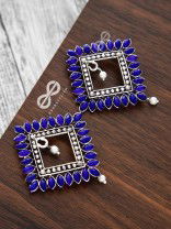 The Elegance Squared Studs (Sapphire Blue)- Embellished Oxidised Collection