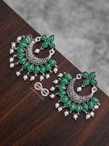 The Elegance of Royalty(Emerald Green)- Embellished Oxidised Earrings