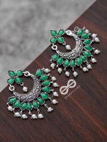 The Elegance of Royalty(Emerald Green)- Embellished Oxidised Earrings