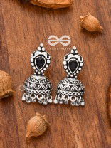 The Little Vintage Artwork Half Jhumkis (Onyx Black) - Tiny Trinket Earrings
