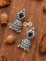 The Little Vintage Artwork Half Jhumkis (Onyx Black) - Tiny Trinket Earrings