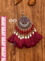 The Enamelled Artwork Tassels (Burgundy) - Oxidised Boho Earrings