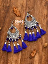 The Vintage Motif Tassels (Royal Blue) - Oxidised Boho Earrings