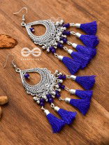 The Vintage Motif Tassels (Royal Blue) - Oxidised Boho Earrings