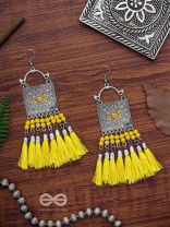 The Enamelled Tassel Squares(Bumblebee) - Oxidised Boho Earrings