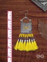 The Enamelled Tassel Squares(Bumblebee) - Oxidised Boho Earrings