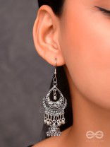 The Droplet Artwork Jhumkis - Oxidised Boho Earrings