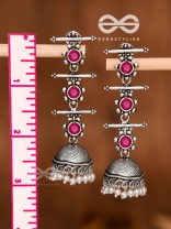 The Elegant Delight - Triple Layered Jhumkas (Ruby Red)