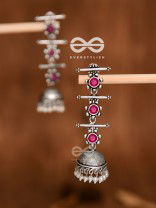 The Elegant Delight - Triple Layered Jhumkas (Ruby Red)