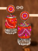 The Magnetic Attention Getters (Pink) - Embroidered Boho Jhumkas