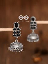 The Woman of Finesse - Embellished Oxidised Jhumkas (Onyx Black)