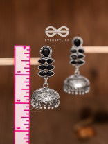 The Woman of Finesse - Embellished Oxidised Jhumkas (Onyx Black)