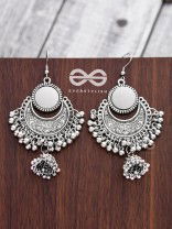 The Mirror Motif Jhumkis - Oxidised Boho Earrings