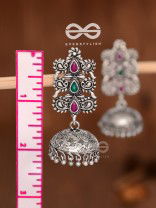 The Intricate Wonders (Ruby Emerald) - Embellished Oxidised Jhumkas