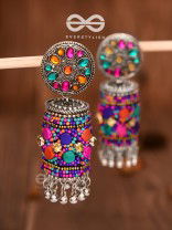 The Eye-Catching Statement Makers (Multicoloured) - Embellished Embroidered Jhumkas
