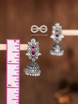 The Little Layered Jhumki (Ruby Red) - Embellished Oxidised Collection