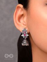 The Little Layered Jhumki (Ruby Red) - Embellished Oxidised Collection