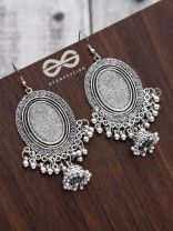 The Motif Mirror Frame Jhumkis - Oxidised Boho Earrings