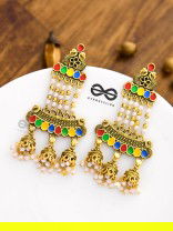 The Enamelled Peacock Artwork Earrings (Golden)
