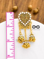 The Boho Pearl Heart Triple Jhumki Earrings (Golden)