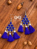 The Enamelled Tassels (Royal Blue) - Embellished Oxidised Earrings