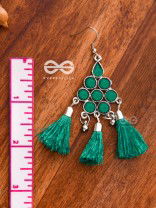 The Enamelled Tassels (Teal) - Embellished Oxidised Earrings
