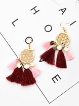 The Chic Dreamcatchers - Golden Tasseled Earrings (Pink-Maroon)