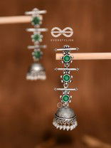 The Elegant Delight - Triple Layered Jhumkas (Emerald Green)