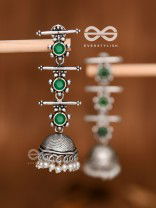 The Elegant Delight - Triple Layered Jhumkas (Emerald Green)