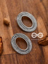 The Little Bohemian Oval Studs(Silver) - Oxidised Boho Earrings