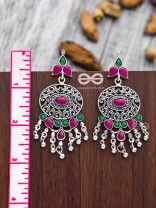The Playful Elegance - Embellished Oxidised Earrings (Ruby Emerald)