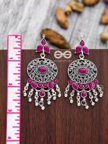 The Playful Elegance - Embellished Oxidised Earrings (Ruby Red)