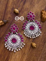 The Woman of Wonder - Embellished Oxidised Earrings (Ruby Red)