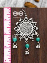 The Turquoise Meshed Sun - Oxidised Boho Earrings