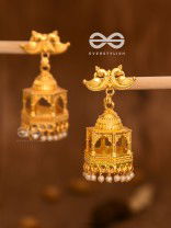 The Birds on a temple Artwork Jhumkas (Golden)