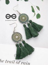 Vibrant motifs Dreamcatcher Tassel Earrings- Sea Green