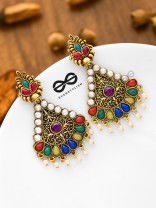 The Embellished Intricate Elegance - Golden Statement Earrings