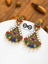 The Embellished Intricate Elegance - Golden Statement Earrings